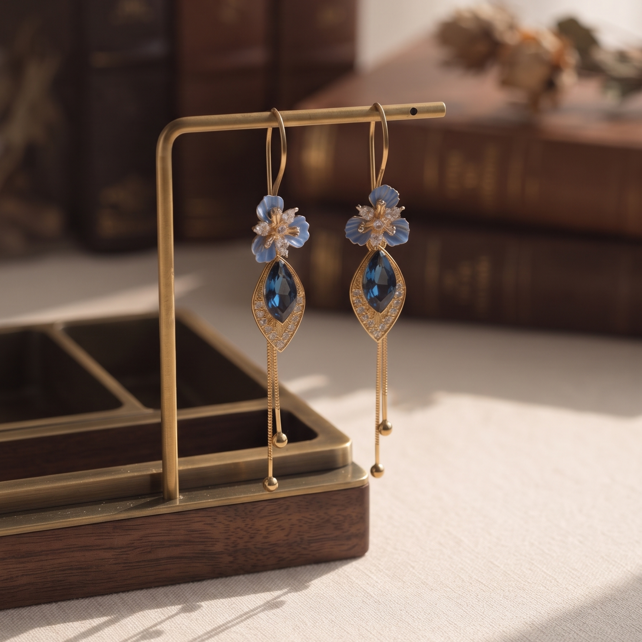 Azure Blossom: The Enamel &amp; Crystal Drop Earrings