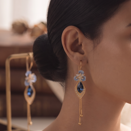 Azure Blossom: The Enamel &amp; Crystal Drop Earrings