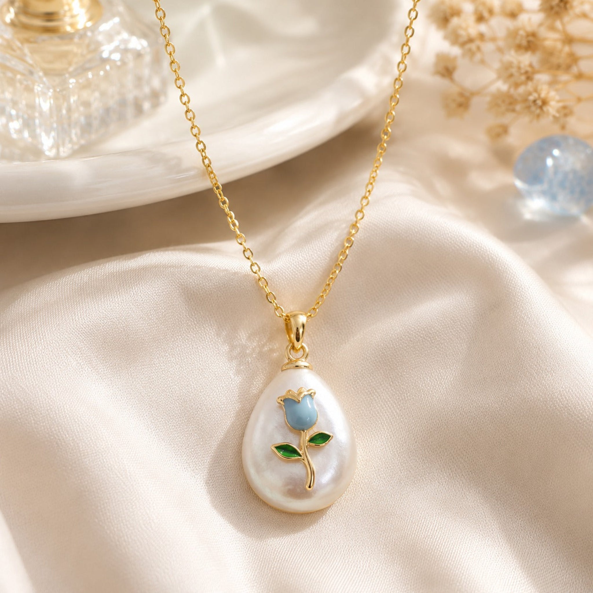 Blue Tulip: The Baroque Pearl &amp; Enamel Necklace