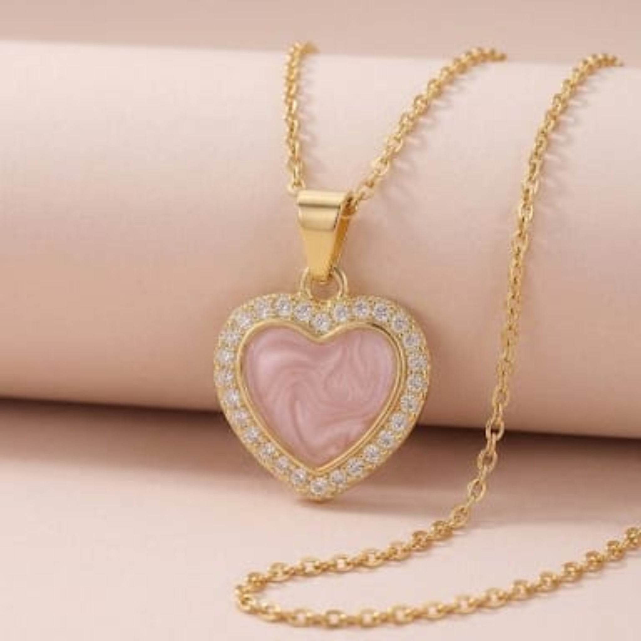 Blushing Halo: The Swirled Enamel Heart Necklace