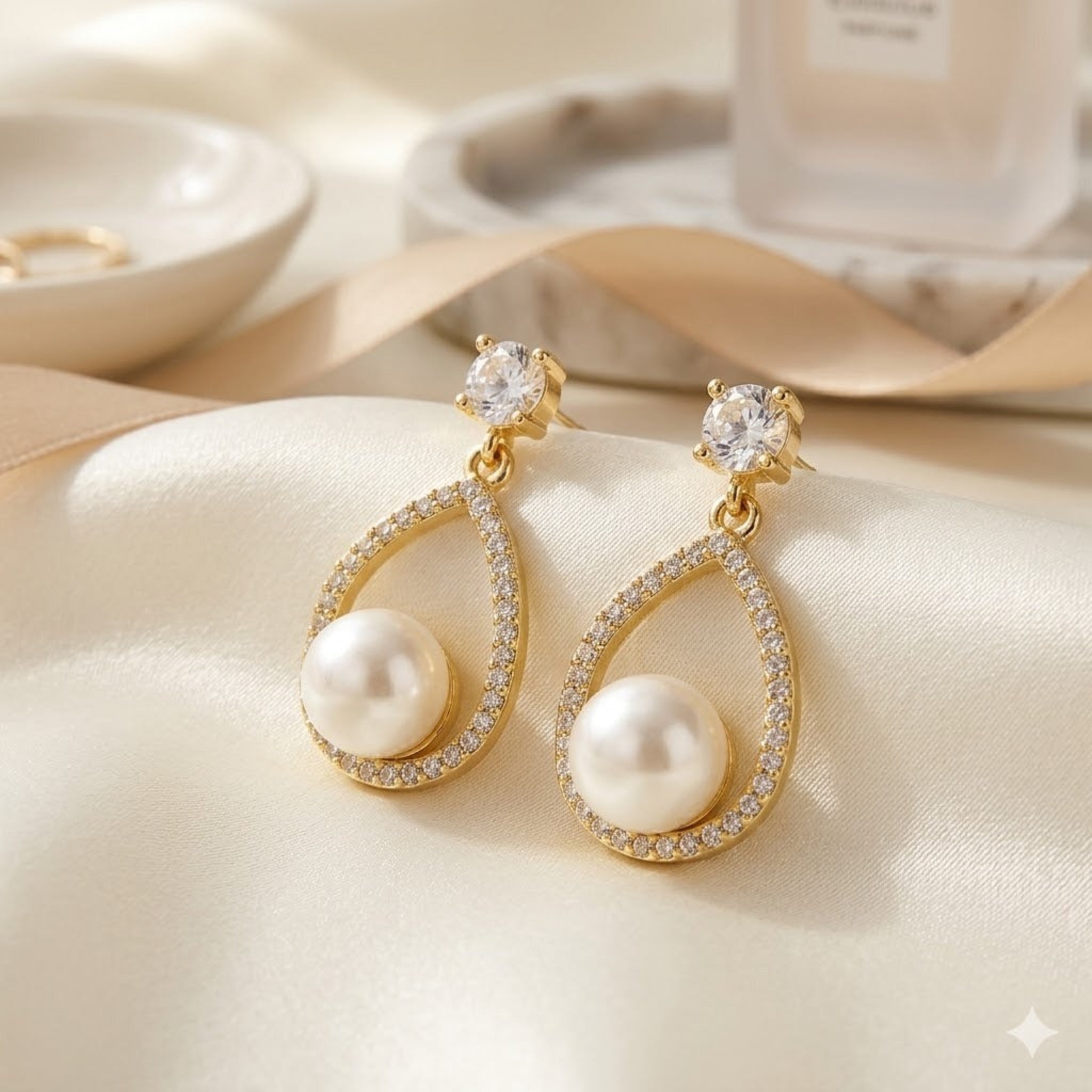 Classic Elegance: The Teardrop Pearl & Crystal Earrings