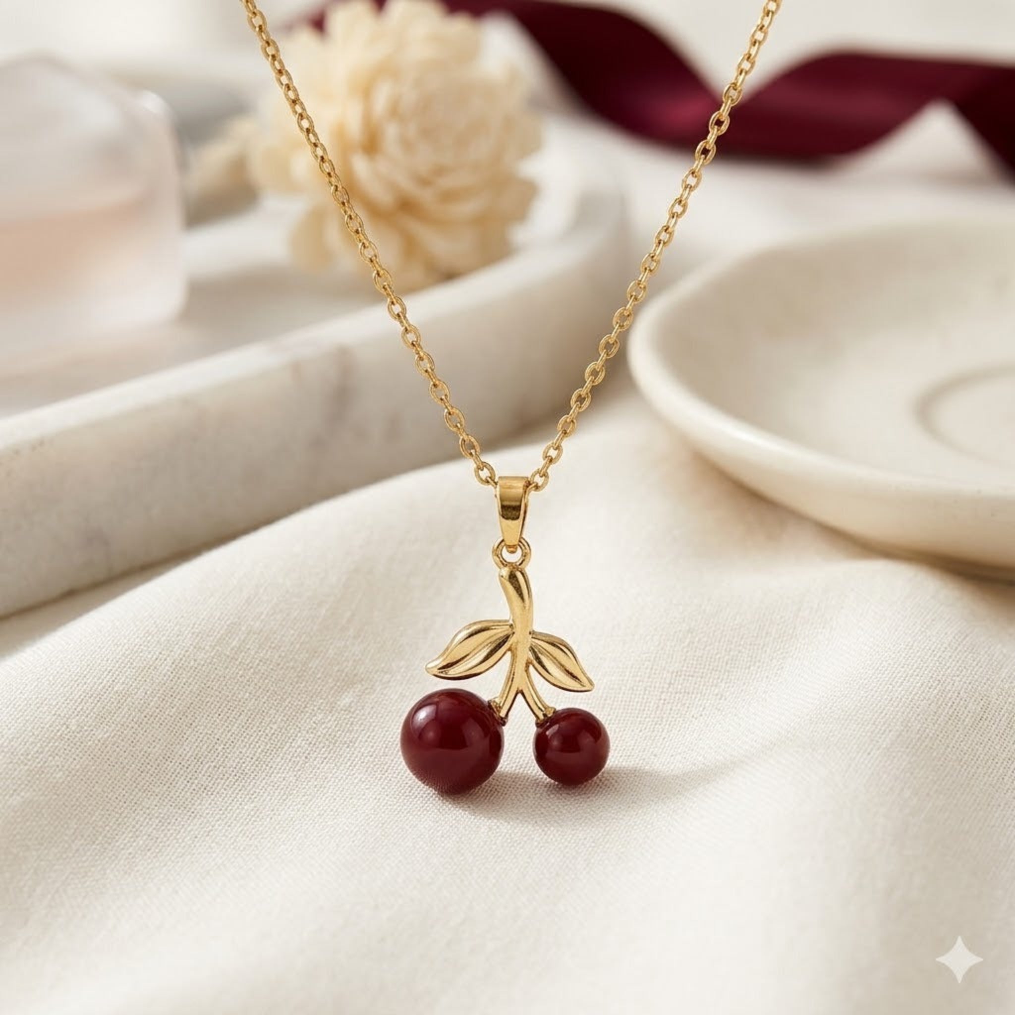 Crimson Cherries: The Enamel Bead Pendant Necklace