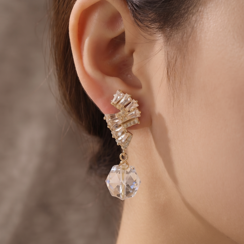 Crystal Cascade: The Faceted Drop Earrings