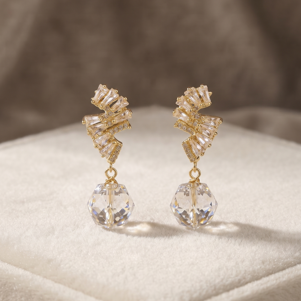 Crystal Cascade: The Faceted Drop Earrings