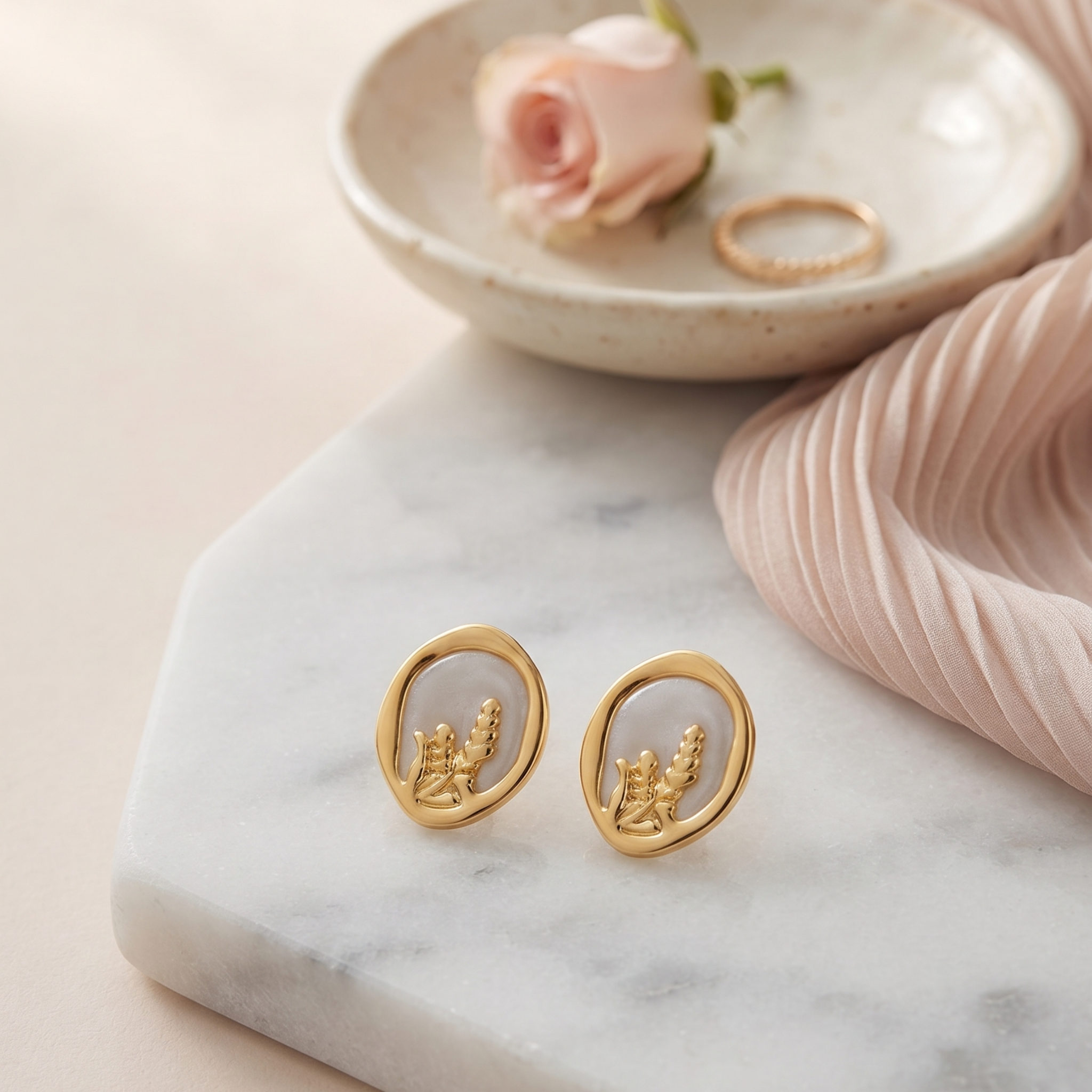 Ethereal Wheat: The Enamel Oval Stud Earrings