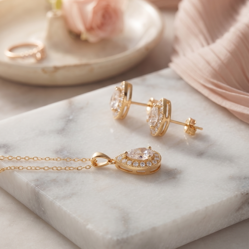 Gilded Tears: The Pear-Cut Crystal Matching Set