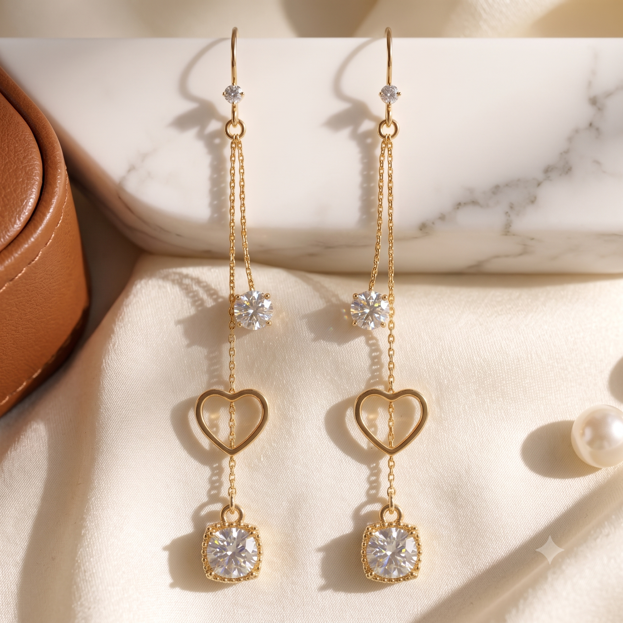 Romantic Cascade: The Crystal & Heart Drop Earrings
