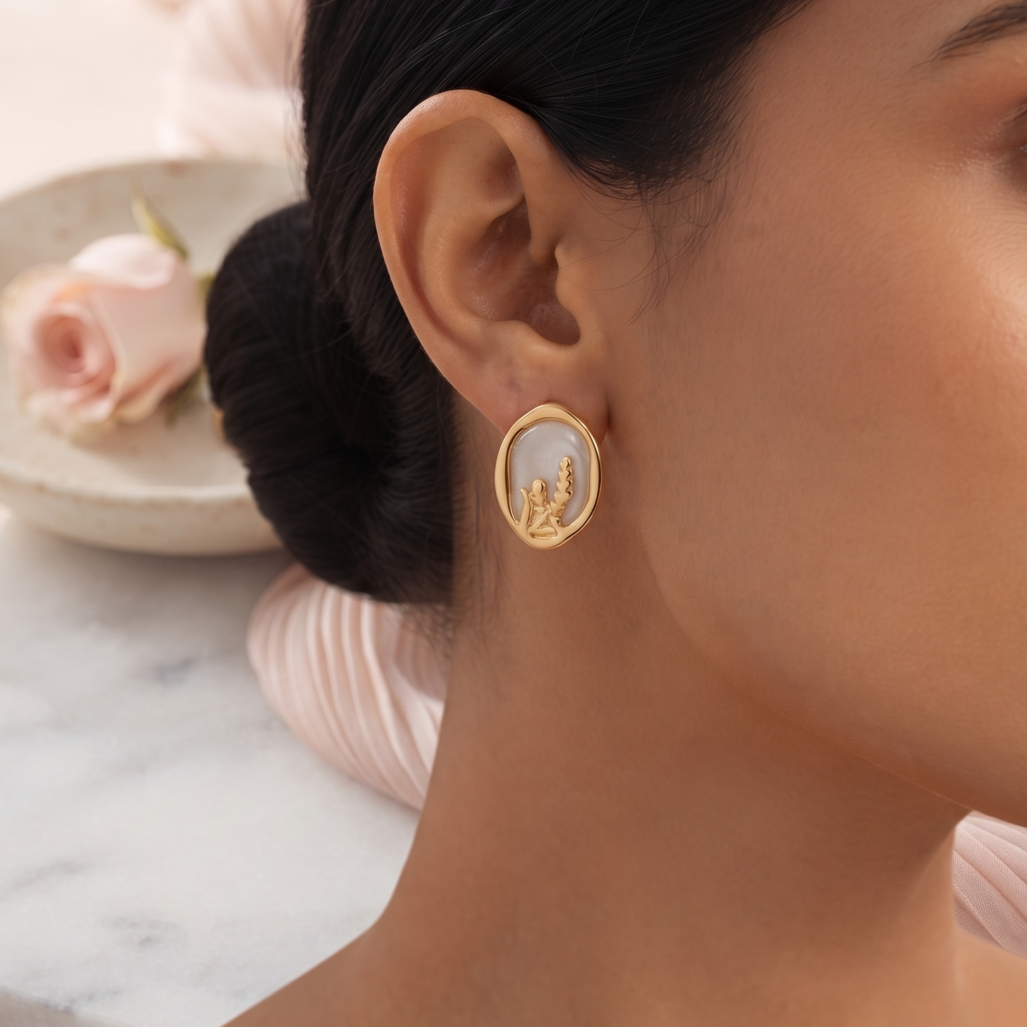 Ethereal Wheat: The Enamel Oval Stud Earrings