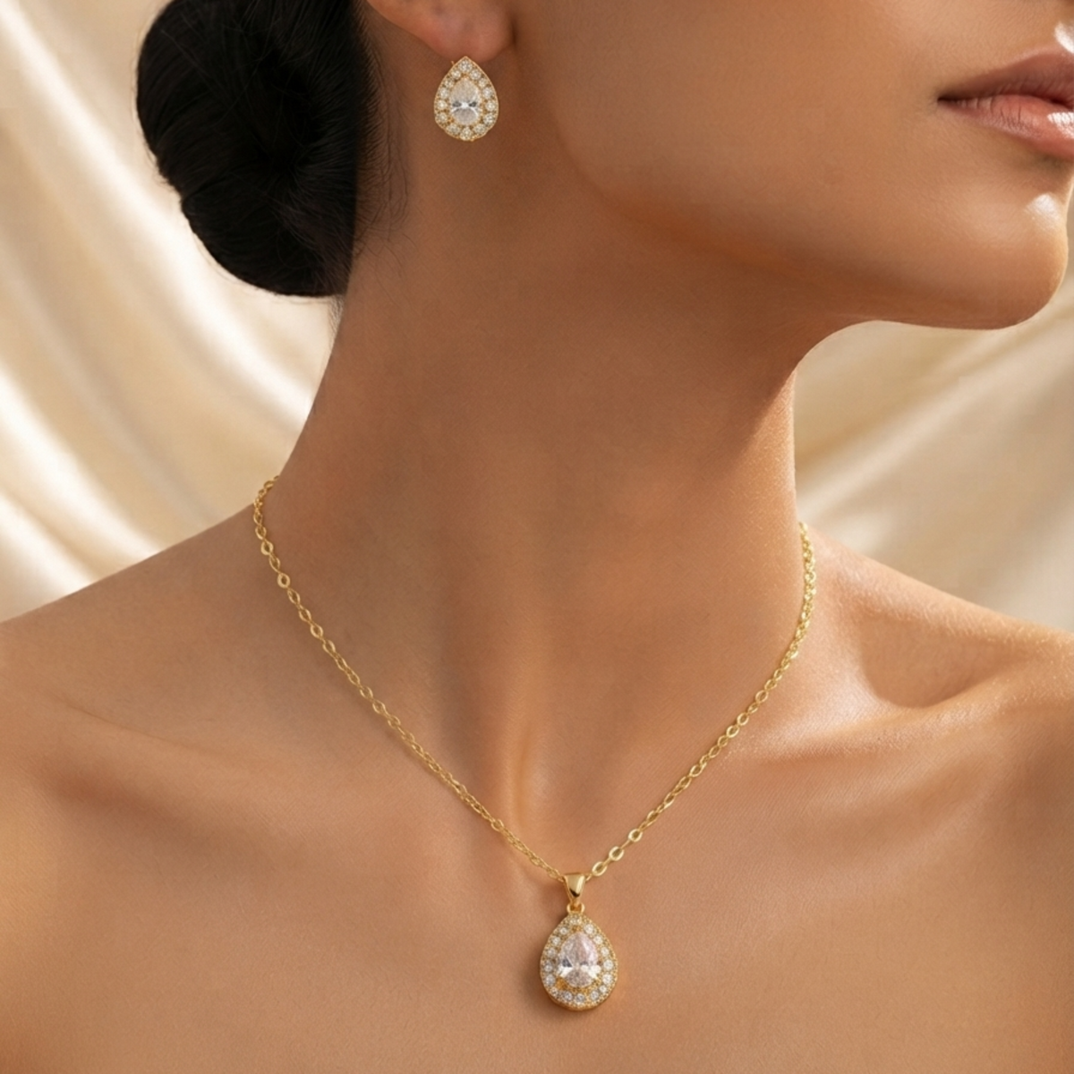 Gilded Tears: The Pear-Cut Crystal Matching Set
