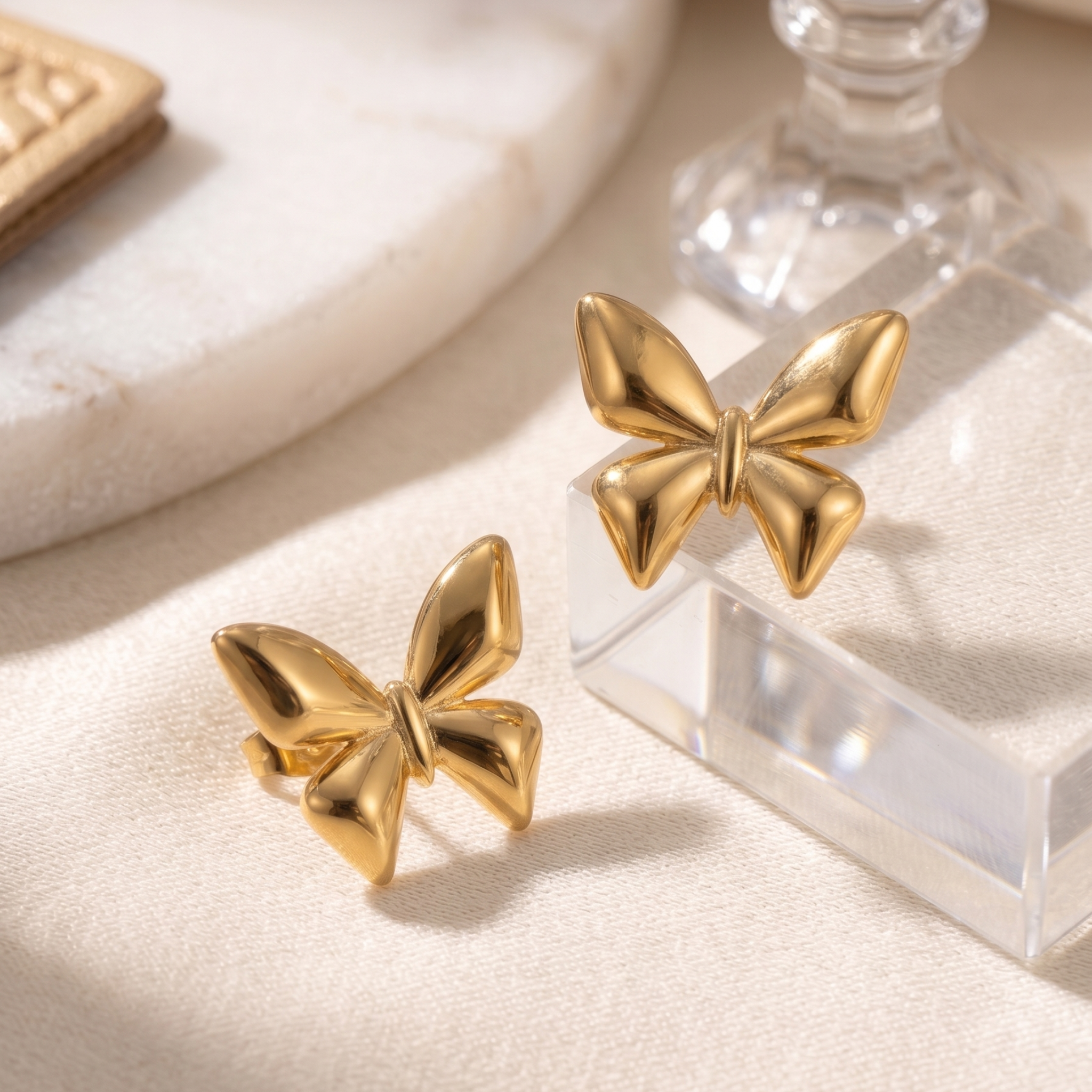 Golden Flutter: The Puffy Butterfly Studs
