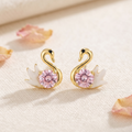 Graceful Swan: The Pink Crystal Stud Earrings
