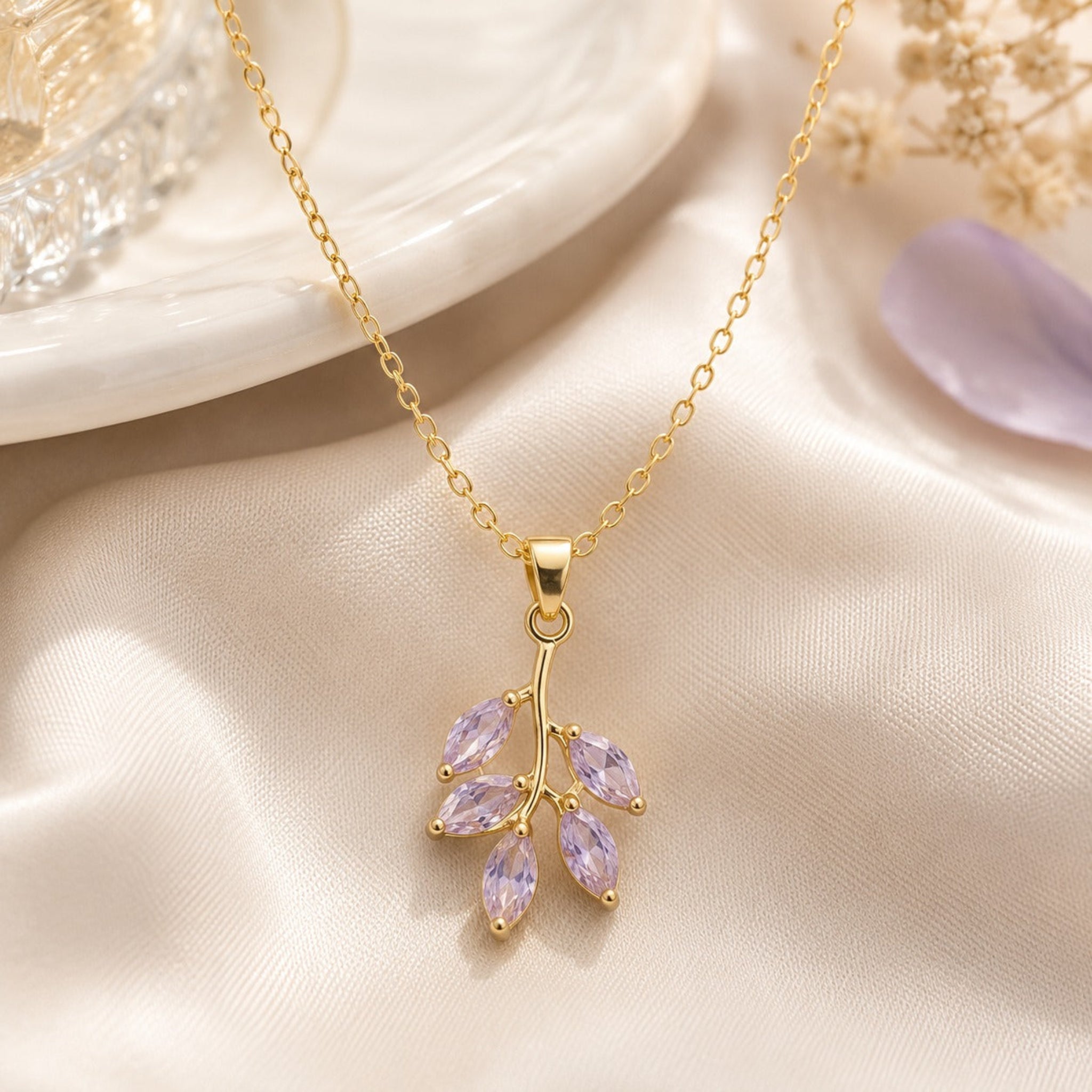 Lilac Leaf: The Crystal Sprig Necklace