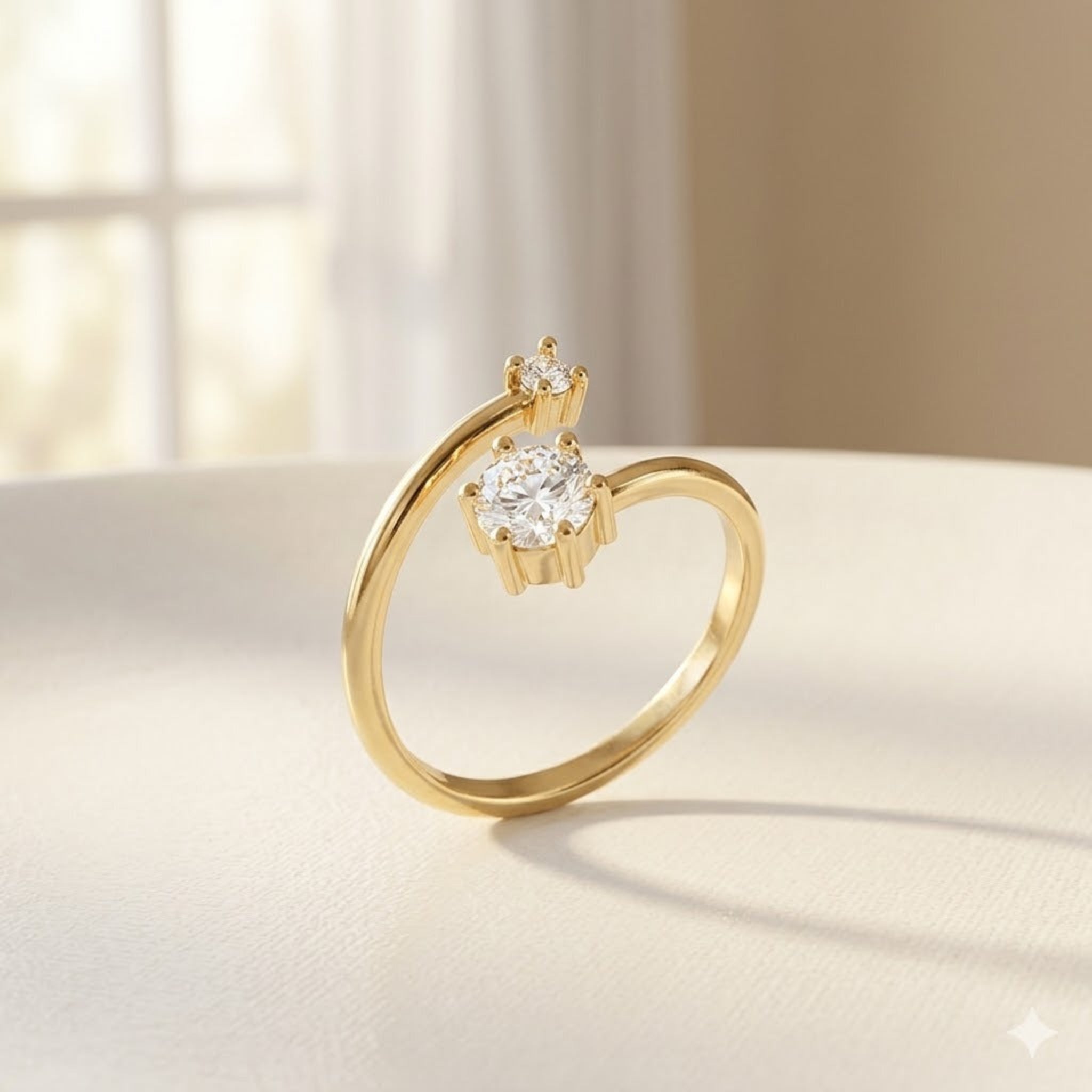Modern Radiance: The Dual-Stone Open Ring
