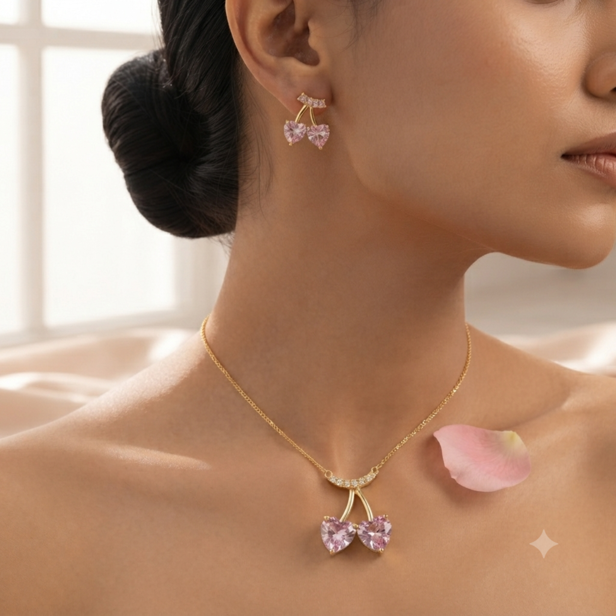 Sweet Serenade: The Pink Heart Cherry Matching Set