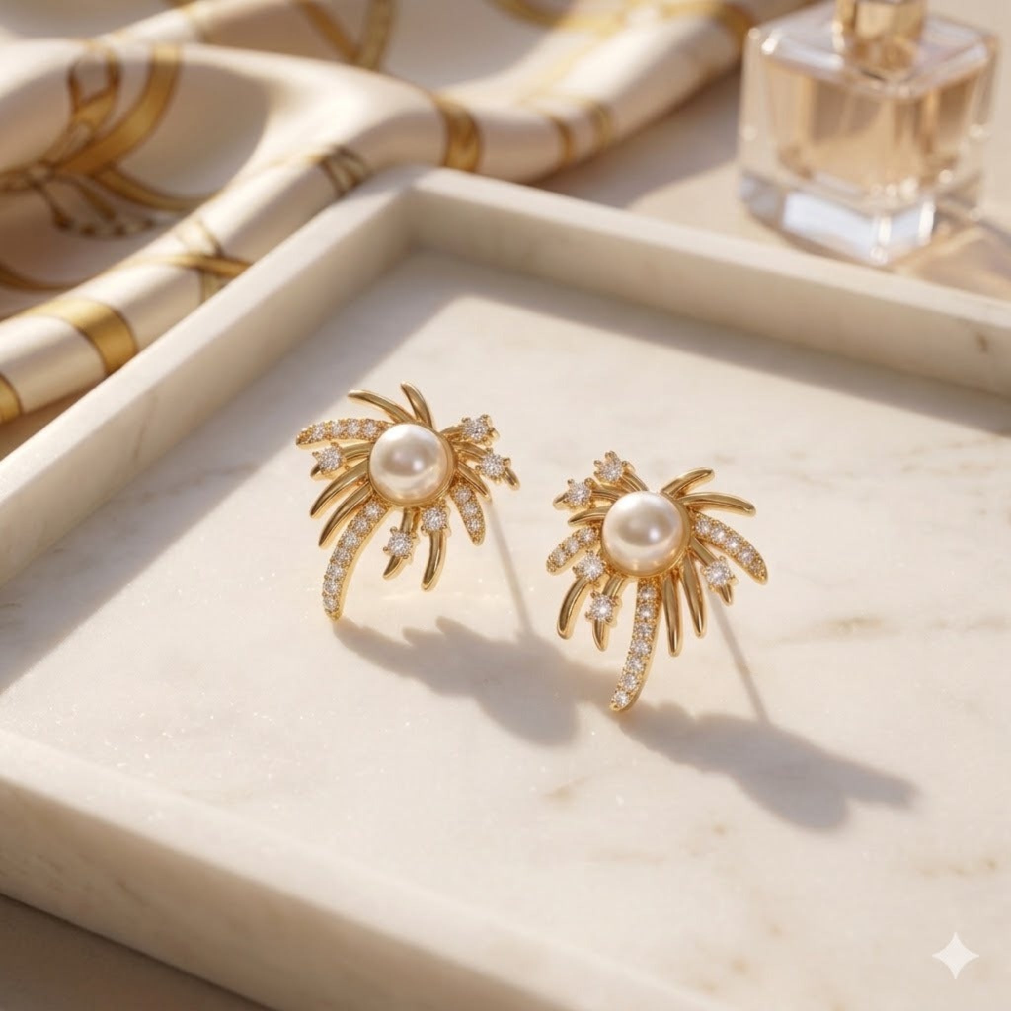 Tropical Radiance: The Palm Tree Pearl Earrings