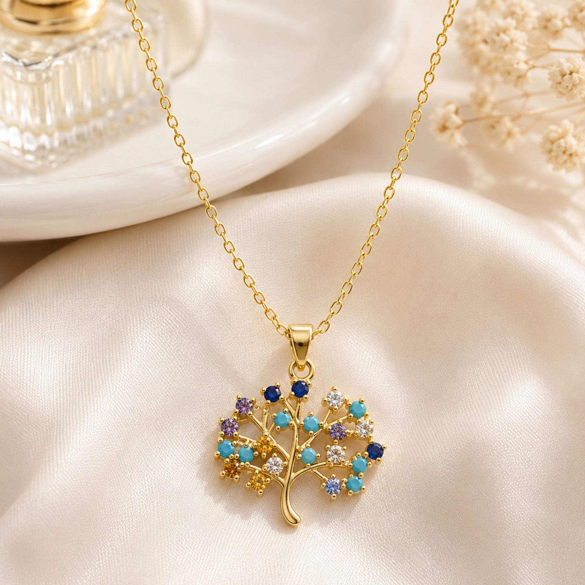 Vibrant Canopy: The Multi-Gemstone Tree of Life Necklace
