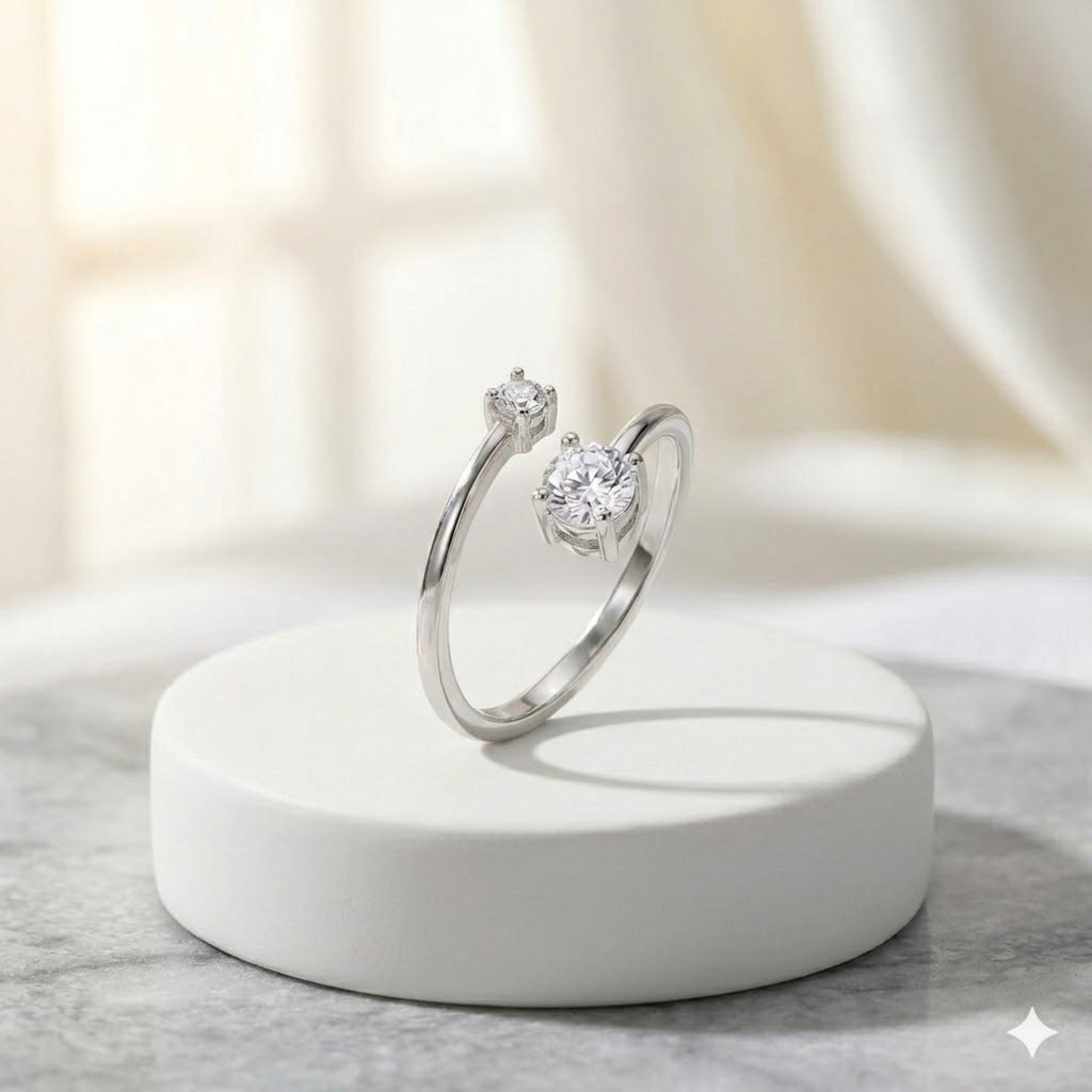 Modern Radiance: The Dual-Stone Open Ring