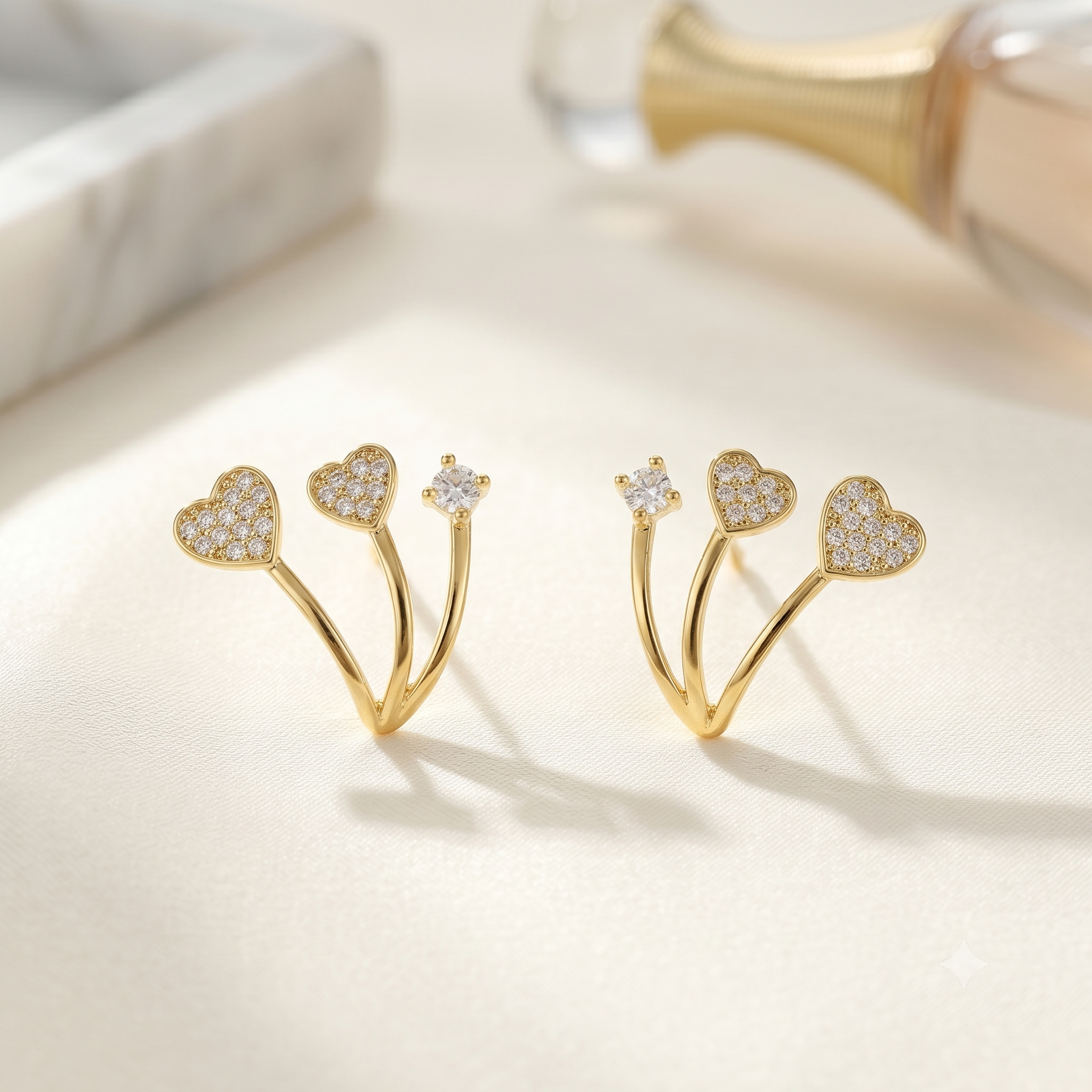 Whispering Hearts: The Triple-Prong Climber Earrings